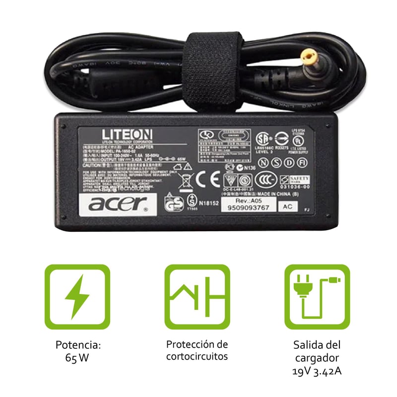 CARGADOR ACER 19.0V 3.42 P.AMARILLA (00487)