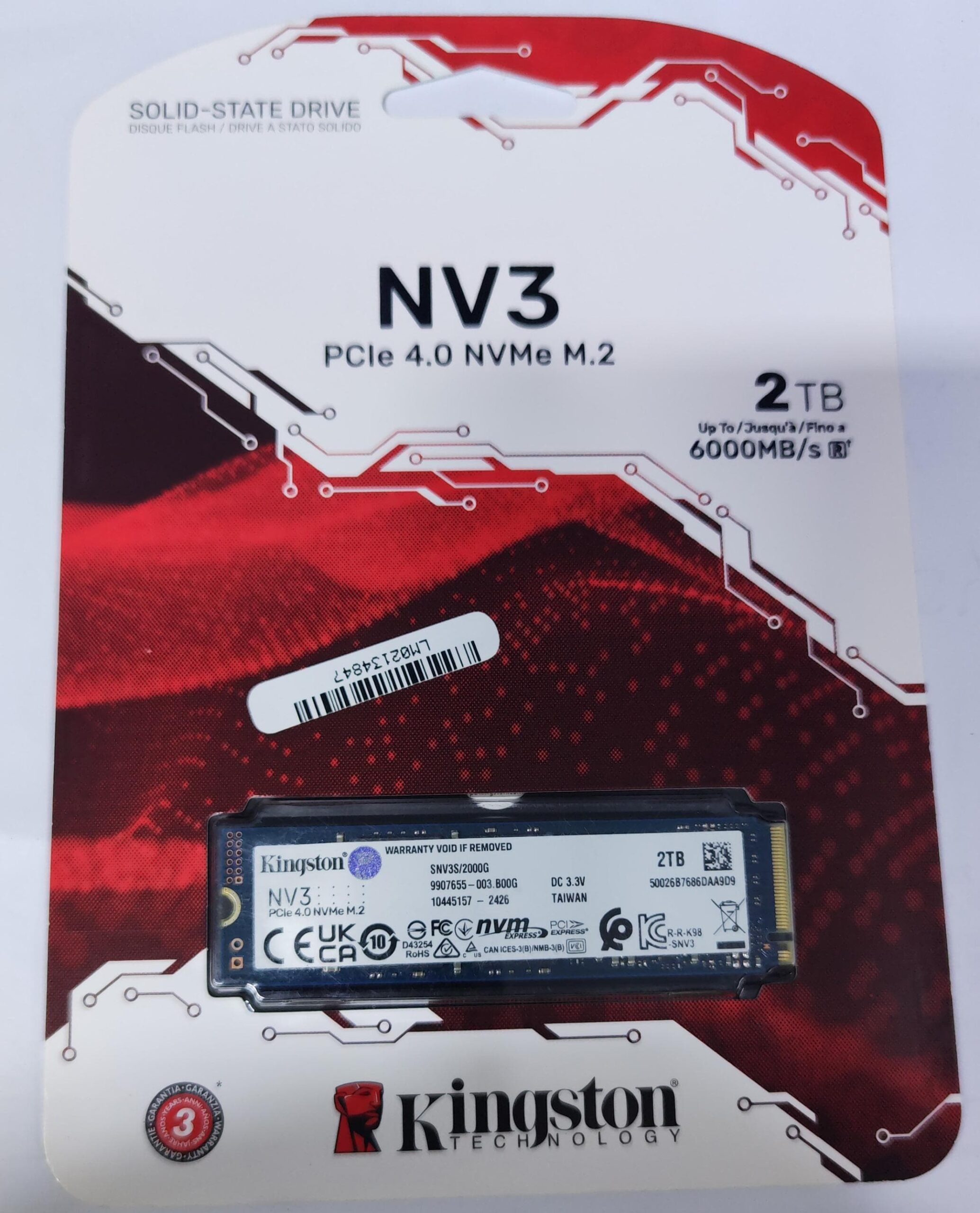 DISCO SOLIDO KINGSTON DE 2TB NV3 PCIE 4.0 -GEN 4 -LECTURA 6000 MBPS /ESCRITURA 5000 MBPS (04119)